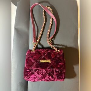 Betsy Johnson Burgundy Velvet Quilted Shoulder Bag with matching change purse